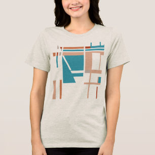 Turquoise Coral Rust Taupe MCM-inspired Squares Tri-Blend Shirt