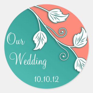 Turquoise Coral Vine Wedding Stickers