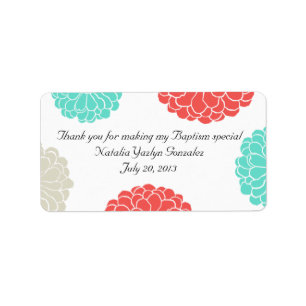 Turquoise & Coral Zinnia Flower Address Label