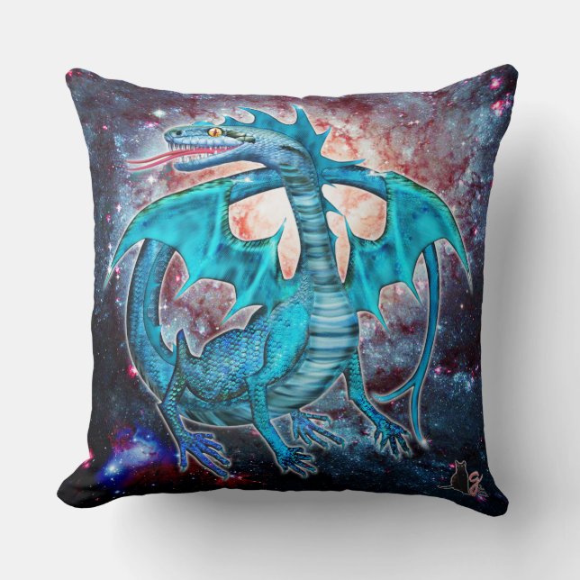 Turquoise Cosmic Dragon Cushion (Front)