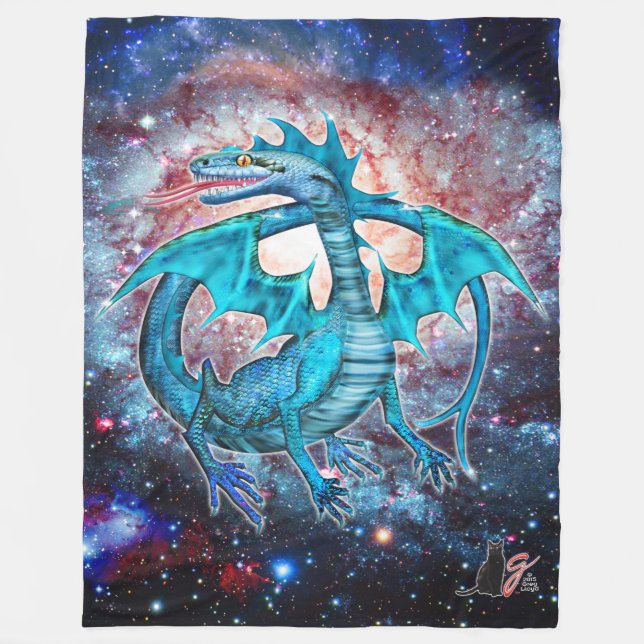 Turquoise Cosmic Dragon Fleece Blanket (Front)