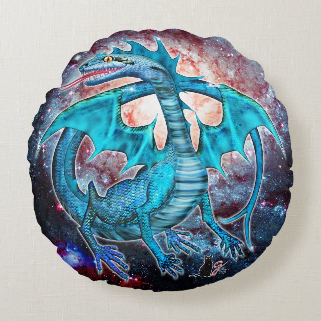 Turquoise Cosmic Dragon  Round Cushion (Front)