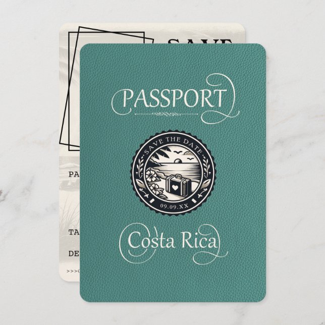 Turquoise Costa Rica Passport Save The Date (Front/Back)