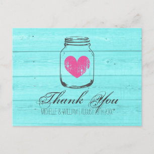 Turquoise country chic mason jar thank you cards