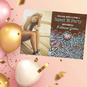 turquoise country western sweet 16 birthday party invitation