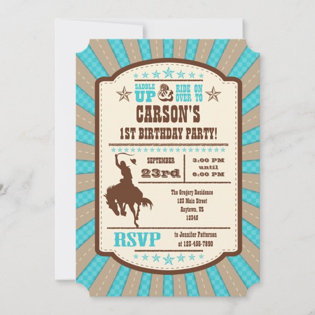 Turquoise Cowboy Rodeo Birthday Party Invitation (Front)