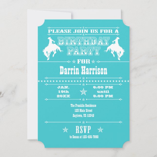 Turquoise Cowboy Rodeo Birthday Party Invitation (Front)