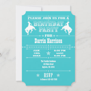 Turquoise Cowboy Rodeo Birthday Party Invitation