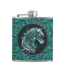 Turquoise cowgirl floral tooled leather horse head