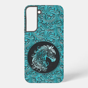 Turquoise cowgirl floral tooled leather horse head samsung galaxy case