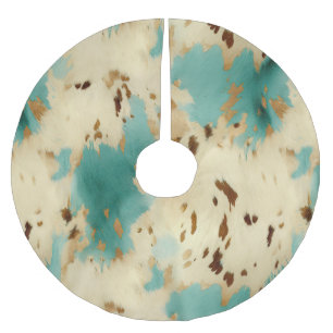 Turquoise Cream Gold Southwest Cowhide Brushed Polyester Tree Skirt