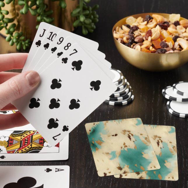Turquoise Cream Gold Southwest Cowhide Playing Cards (In Situ)