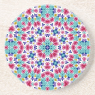 Turquoise crimson colourful kaleidoscope ornament coaster