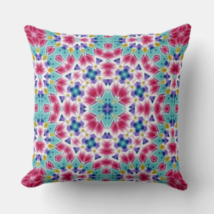 Turquoise crimson colourful kaleidoscope ornament cushion