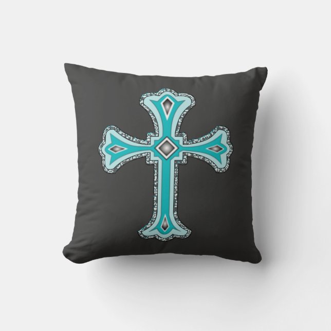 Turquoise Cross decorative throw pillow (Front)
