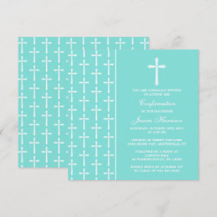 Turquoise Cross Holy Communion Or Confirmation Invitation