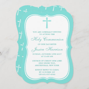 Turquoise Cross Holy Communion Or Confirmation Invitation