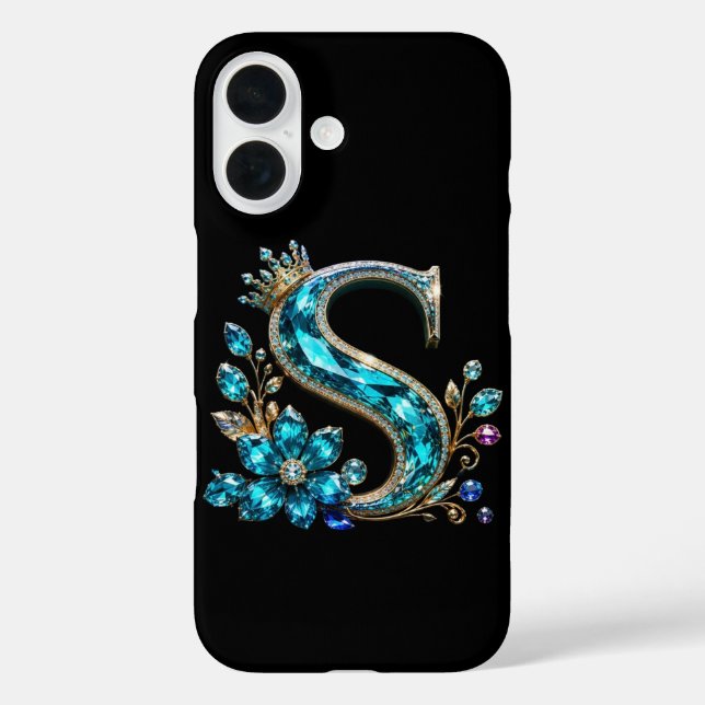 Turquoise Crystal Letter S & Crown Case-Mate iPhone Case (Back)