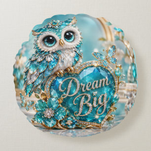 Turquoise Crystal Owl Dream Big Luxury Design Round Cushion