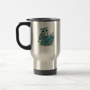 Turquoise Crystal Owl Dream Big Luxury Design Travel Mug