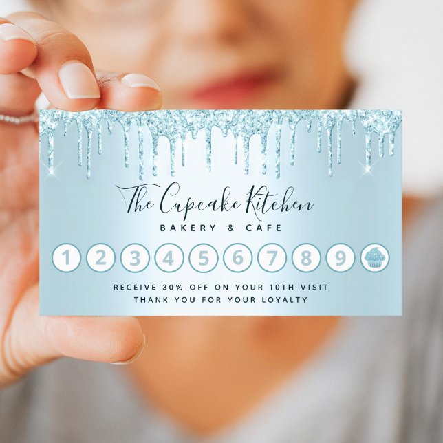 Turquoise Cupcake Bakery Pastry Chef Glitter Drips Loyalty Card (Creator Uploaded)