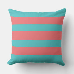 Turquoise Cushion with Coral Stripes