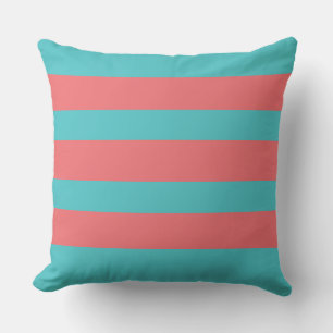 Turquoise Cushion with Coral Stripes