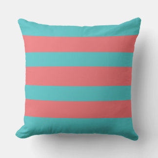 Turquoise Cushion with Coral Stripes