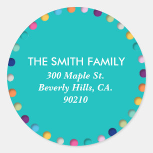 Turquoise Custom Address Label Round Polka Dots