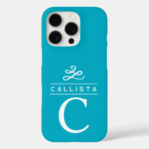 Turquoise Custom Monogram Elegant Minimalist iPhone 16 Pro Case
