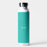 Turquoise | Custom Monogram Script Name Stylish Water Bottle<br><div class="desc">Custom Classic Fresh Vibrant Turquoise light blue Script Monogram Name Elegant Chic Water Bottle. A simple and modern design in black and white colour featuring handwritten calligraphy for a professional and sophisticated look. Create your own personalised ecofriendly gifts. Any font,  any colour,  no minimum.</div>