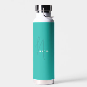 Turquoise   Custom Monogram Script Name Stylish Water Bottle