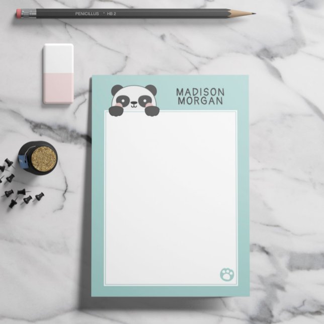 Turquoise Cute Panda Bear & Paws Add Your Name Post-it Notes (Creator Uploaded)