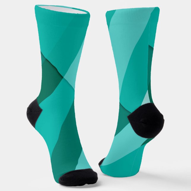 Turquoise cyan modern geometric lines socks (Angled)