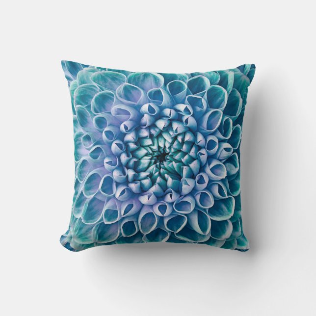Turquoise Dahlia Flower Macro Background Cushion (Front)