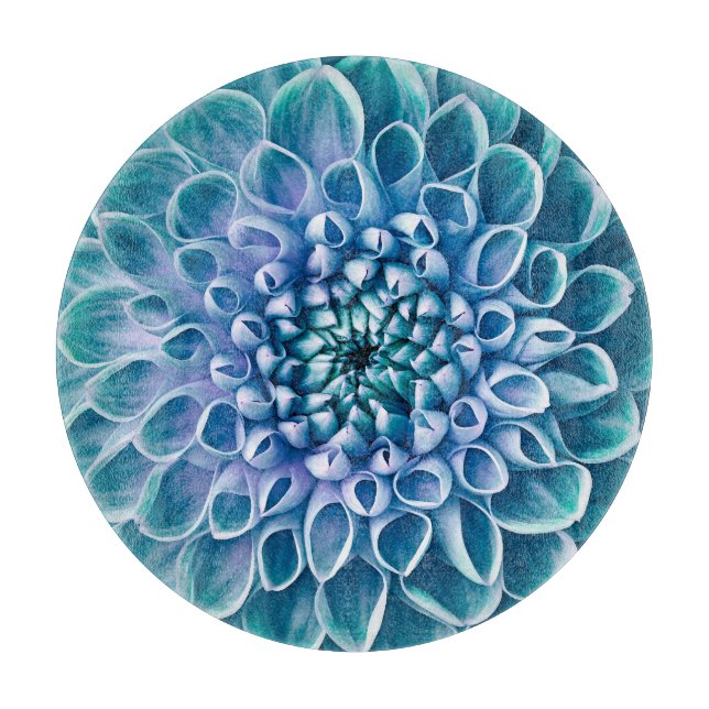 Turquoise Dahlia Flower Macro Background Cutting Board (Front)