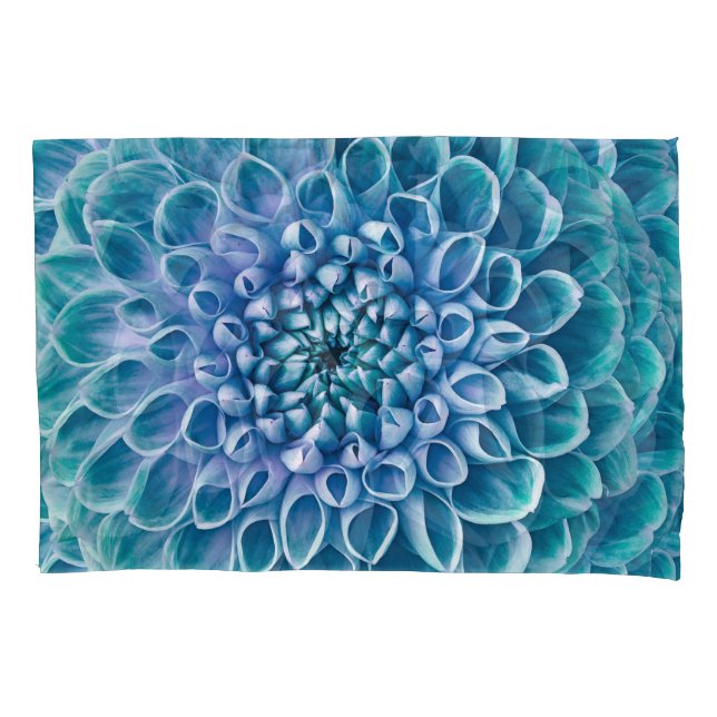 Turquoise Dahlia Flower Macro Background Pillowcase (Front)