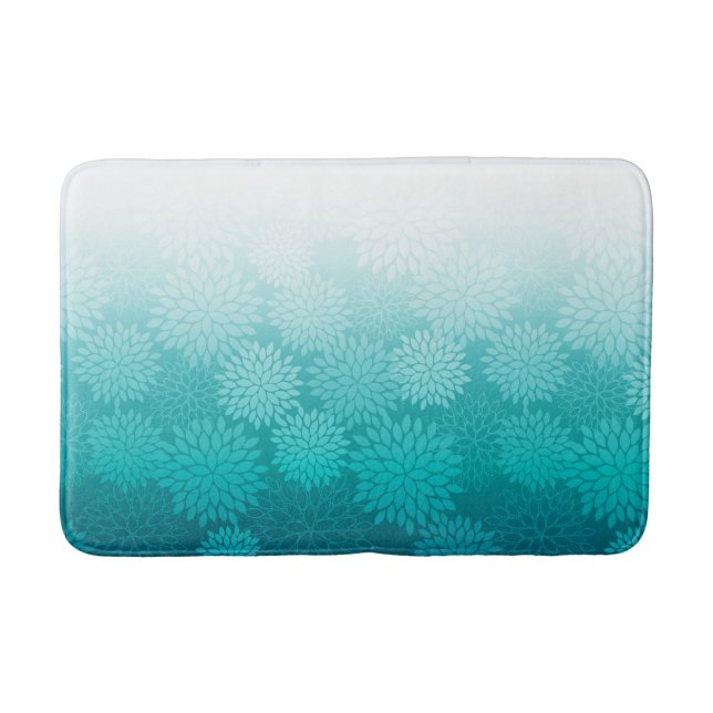 Turquoise Dahlias / flowers floral blossoms Bath Mat (Front)