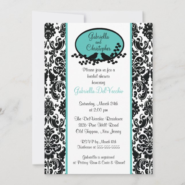 Turquoise Damask Bridal Shower Invitation (Front)