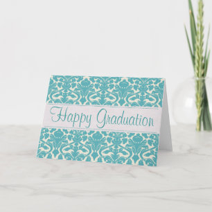 Turquoise Damask Customisable Anniversary Card