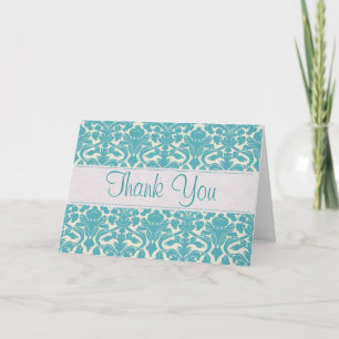 Turquoise Damask Customisable Thank You Card