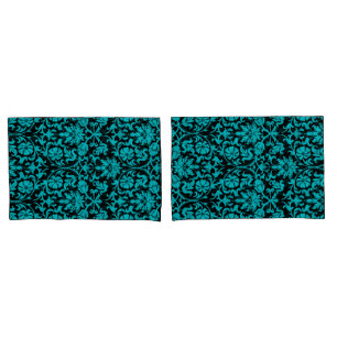 Turquoise Damask Floral Pattern Pillowcase