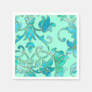 Turquoise Damask on Any Colour Background Napkin