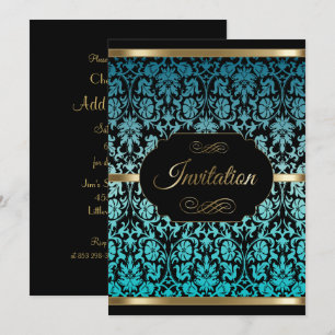 Turquoise Damask Party Celebration   DIY Text Invitation