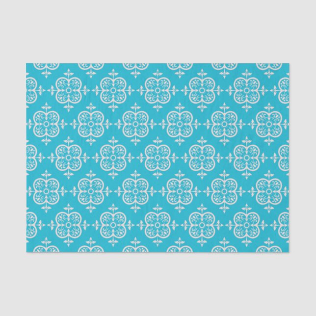 Turquoise Damask Tissue Paper (Front)