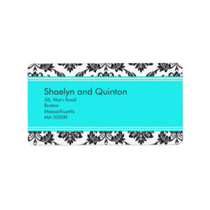 Turquoise Damask Wedding Address Labels