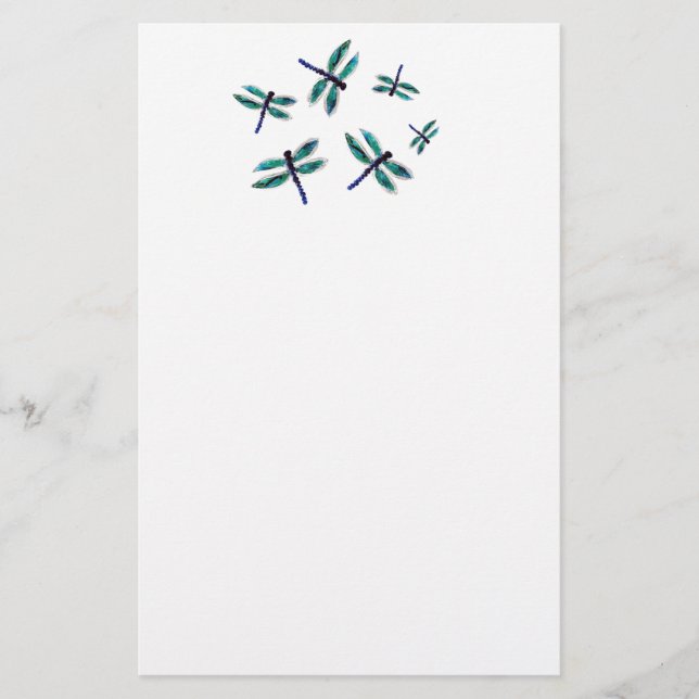 Turquoise Dancing Dragonfly Stationery (Front)
