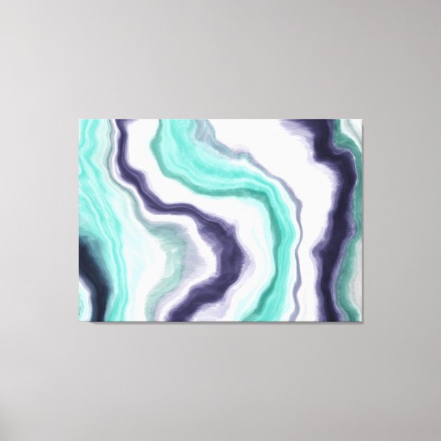 Turquoise, Dark Blue and White Marble Agate Swirls Canvas Print (Front)