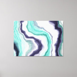 Turquoise, Dark Blue and White Marble Agate Swirls Canvas Print