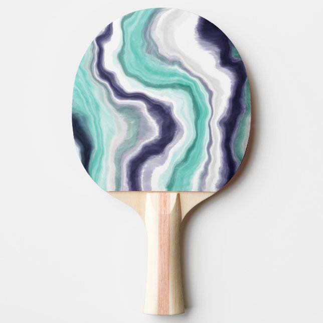 Turquoise, Dark Blue and White Marble Agate Swirls Ping Pong Paddle (Front)